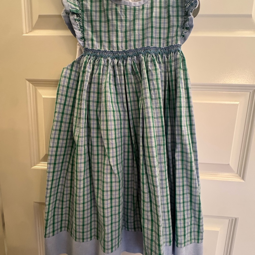 bella bliss Green and Blue Plaid smocked band Kids Casual Dress